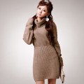 韩版高领修身收腰麻花针织连衣裙卡其色(四色)