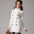 韩版OL通勤兔毛高领双排梅花扣长款包臀毛衣(下架)
